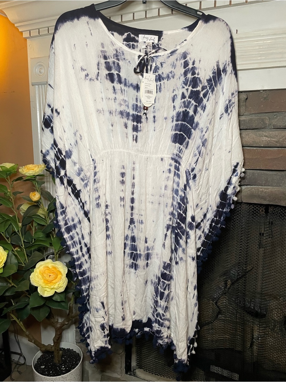 Boho Tie-Dye Women’s Swim Coverup - Navy & White
